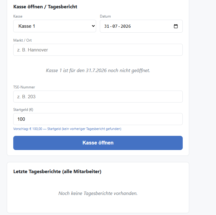 Kasse öffnen op de telefoon